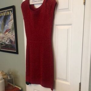 Elle Red knit Dress Crew Neck Sleeveless